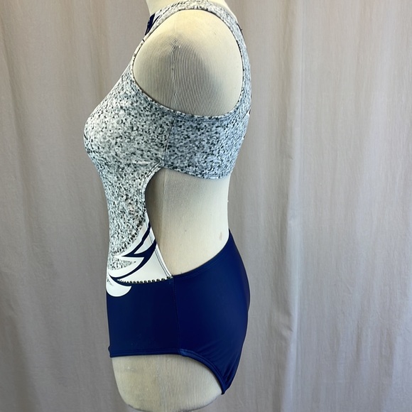 Alexandra blue white open back dance costume leotard size S - Picture 8 of 8